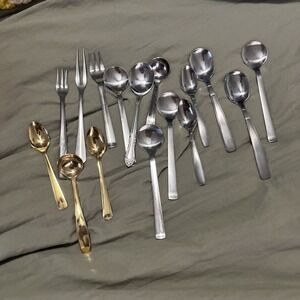 Nice 16 piece mixed stainless steel flatware and serving pieces very good condit
